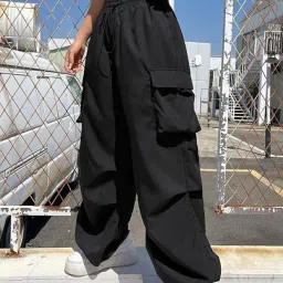 Women Loose Fit Black Polyester Trousers-image-68