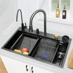 Handmade Kitchen Sink Waterfall 30X18X19 Inch Vessel Sink Single Bowl Matt Finish With Inbuild Pull Down Foucet M99 Vessel Sink-image-50