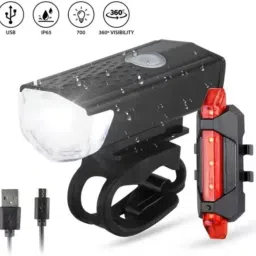 USB Rechargeable Bike LED Headlight & Tail light Set (Combo) LED Front Rear Light Combo-49