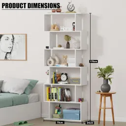 6 Layer Ladder Bookshelf S Shaped Engineered Wood Bookcase Engineered Wood Open Book Shelf-3