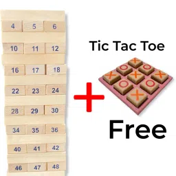 Xenor 54Pcs Wooden Building Blocks Puzzle 4pcs Dice &Tic tac toe ,Tumbling Tower-9