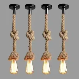 JUTE ROPE HANGING LAMP Pendants Ceiling Lamp (Brown) PACK OF 4 Pendants Ceiling Lamp-picture-23