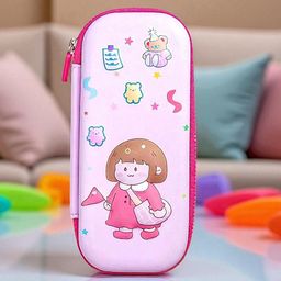colorbee Compact & Stylish Pink Cartoon Girl Pencil Pouch for School and Travel Compass Cartoon Characters, Cute Girl, Stars & Teddy Bear Art Polyester Pencil Box-picture-24