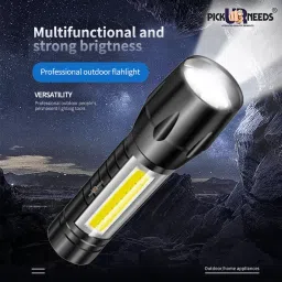 sunaze Chargeable Pocket Torch With Side COB LED Light Zooming Head Adjusting Focus LED Torch image 3