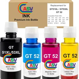 ASV GT51XL / 53XL Refill Ink for HP Inktank + Smart Tank Printer Black + Tri Color Combo Pack Ink Bottle-7