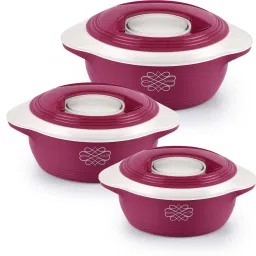Ripple Inner Stainless Steel Hot Pot | Firm Twist Lock & Handles |Set of 3, Pink Thermoware Casserole Set-15