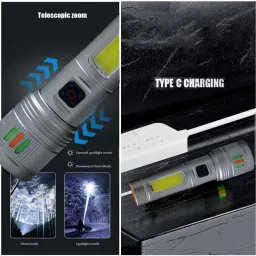 rynz Metal Led Torch Light Long Range 2 Km With Type C Charging & 6 in 1 Functions 8 hrs Torch Emergency Light image 2