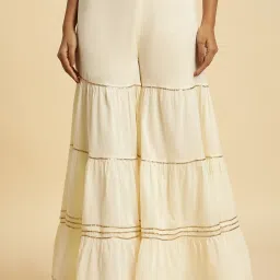 Women White Pure Cotton Trousers-image-7