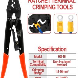 HS-16 Ratchet Terminal Crimping Tool Cable Lug Plier 1.25-16 mm² Ferrule 26B (16-6AWG) High Carbon Steel 50 Amp 1.25-16 Mm2 Plug Cable Crimping Tool 275 mm Manual Hydraulic Crimper-16
