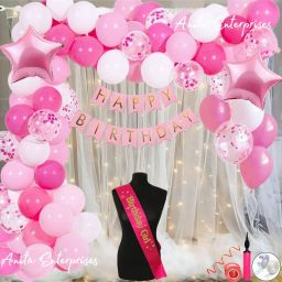 Florid Birthday Decoration Kit for Girls - Satin Birthday Girl Sash, Net Curtain-image-61