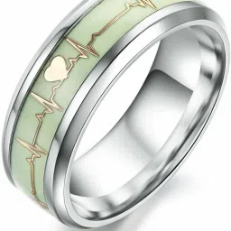 Luminous ECG Heartbeat Ring Titanium Glow in The Dark Ring for Girl and Boy (Radium Fancy Ring) Stainless Steel Platinum Plated Ring-image-53
