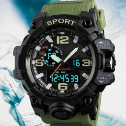 1155 Watch for Active Men – Green Style Analog-Digital Watch - For Men Green PU Strap Watch – Dual Sporty-image-31