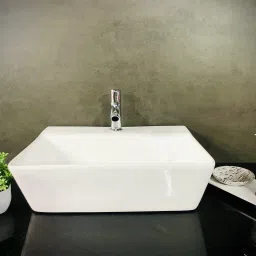 Table Top & Wall Mount Premium Ceramic Wash Basin with Waste Pipe & Coupling set (17x13.5x5) Table Top Basin-image-82