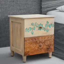 fabuliv Athens Mango Wood Bedside Table in Teak Finish with Drawers-picture-9