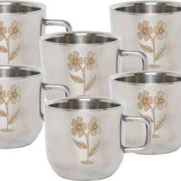 Pack of 6 Steel High Quality Stainless steel Stylist Lazer Print 6 pcs Tea cup Set-image-10