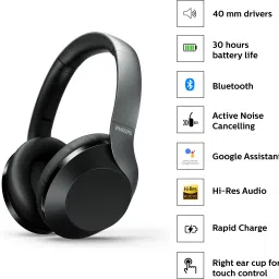 philips TAPH805BK/10 Wireless Headphone with Touch Control, Active Noise Cancellation Bluetooth Headset image 2