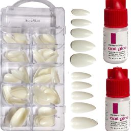 Imported Best Quality Artificial Nail Finger Empress Almond shape 100 Tips Fake Nails white-image-39