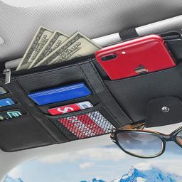 Car Sun Visor Organizer Pu Leather Sunglass Pouch Holder With Multi-Pocket Black Car Multi Pocket-image-98