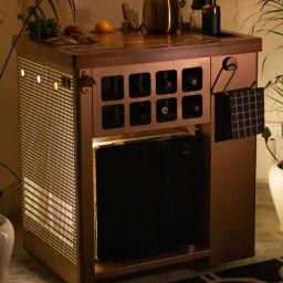 haus of bars by speedx Model X All-In-One Metal Bar Cabinet in Gold Lattice Finish With Built-In 30L Godrej Qube Fridge & Wheels-picture-29