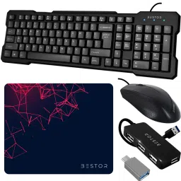 Bestor Set of 5 Combo,USB Wired Keyboard,Wire Mouse,Mouse Pad,typeC converter,4port HUB Combo Set-4