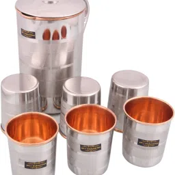 Handmade 1.5 Ltr Pure Copper Steel JUG with 6 Copper Steel Glasses (200ML Each) Jug Glass Set-image-22