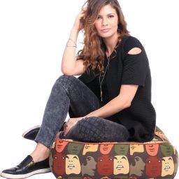 Large Cotton Canvas Abstract Printed Square Floor Cushion Cotton Bean Bag Footstool With Bean Filling-image-47