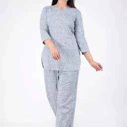 Women Night Suit Set Grey, White Printed-image-5
