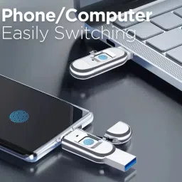 SCALEBEE USB Flash Pen Drive Type-C USB3.0 Dual-Port Metal Fingerprint Encryption U Disk 64 GB OTG Drive Compatible with Desktop Computer, Gaming Console, Audio Player, Laptop, Mobile, Tablet, Television USB 3.0 Metal Case image 2