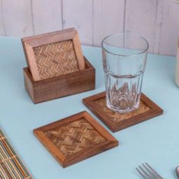 vareesha Hand Crafted Wooden Chatai Coasters Set of Four-picture-40