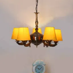 new era Devansh 05 Lights Yellow conical cotton shade with Antique Golden Chandelier-picture-16