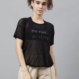 mkh Women Typography Round Neck Nylon Black T-Shirt-picture-26