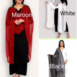 Georgette Solid Black, Beige, White Women Dupatta-image-59