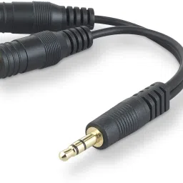 FOX MICRO Black Speaker and Headphone 3.5 mm AUX Audio Cable Splitter-(SET OF 2 JACK CABLE)-FM Phone Converter-32