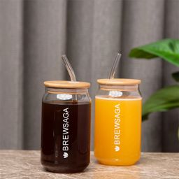 Glass Tumbler With Bamboo Lid And Glass Straw Coffee/Tea Hot&Cold Glass Tumbler-image-63