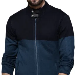 Men Geometric Print Blue Sweater-image-76