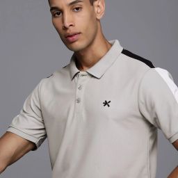 Men Colorblock Polo Neck Polyester Grey T-Shirt-image-38
