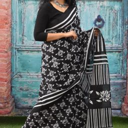 Printed Ikkat Pure Cotton Saree-image-3