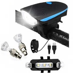 USB Rechargeable Bicycle LED Front Light White Tail Light And Tyre Valve Light LED Front Rear Light Combo-10