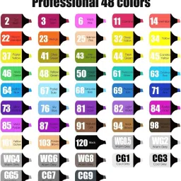 shriyei Dual Tip Art Markers-48 48 PCS Bullet and Calligraphy Alcohol Ink Marker Nib Nib Sketch Pens image 2