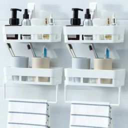 Home Kitchen Bathroom Accessories Rack Shelf with Strong Adhesive Magic Sticker Plastic Wall Shelf-10