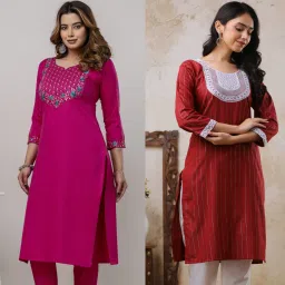 Pack of 2 Women Embroidered Pure Cotton Straight Kurta-image-42