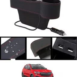 Side Seat Car Pocket Organizer With 2USB Port & Scoket For Kushaq-Skoda-2021 Car Side Seat Catcher-21