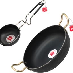 Best iron Tadka Pan and kadhai combo for Indian cooking Flat Pan 25 cm diameter 0.1 L capacity-image-47