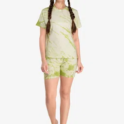 evolove Women Green & White Tie & Dye Pure Cotton Night suit-picture-39