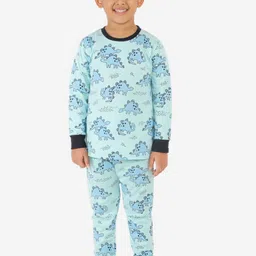 Lazy Shark Boys Turquoise Blue & Black Dinosaur Printed Night Suit-79
