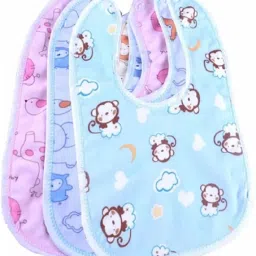 Baby Button Bibs Apron for Feeding and Drooling Cute Animated Print with Button-0