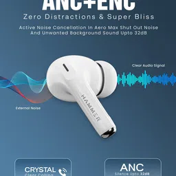 HAMMER White Aero Max TWS Bluetooth Calling Earbuds with ANC and ENC Technology image 2