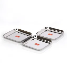 sumeet Stainless Steel Medium Square Shape Plate /Snacks Plate /Breakfast Plate 17.5cm Half Plate-picture-6