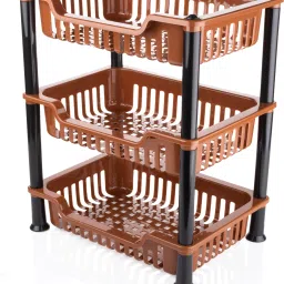 3 Layer Multi-purpose Kitchen Storage Basket Kitchen Rack (Brown, 3 layer) Plastic Kitchen Trolley-18