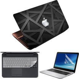 Techfit 3 in 1 Laptop Skin Decal Vinyl Pack 15.6 inch with Screen Guard and Silicone Keyboard Protector - Printed Shapes Combo Set-1